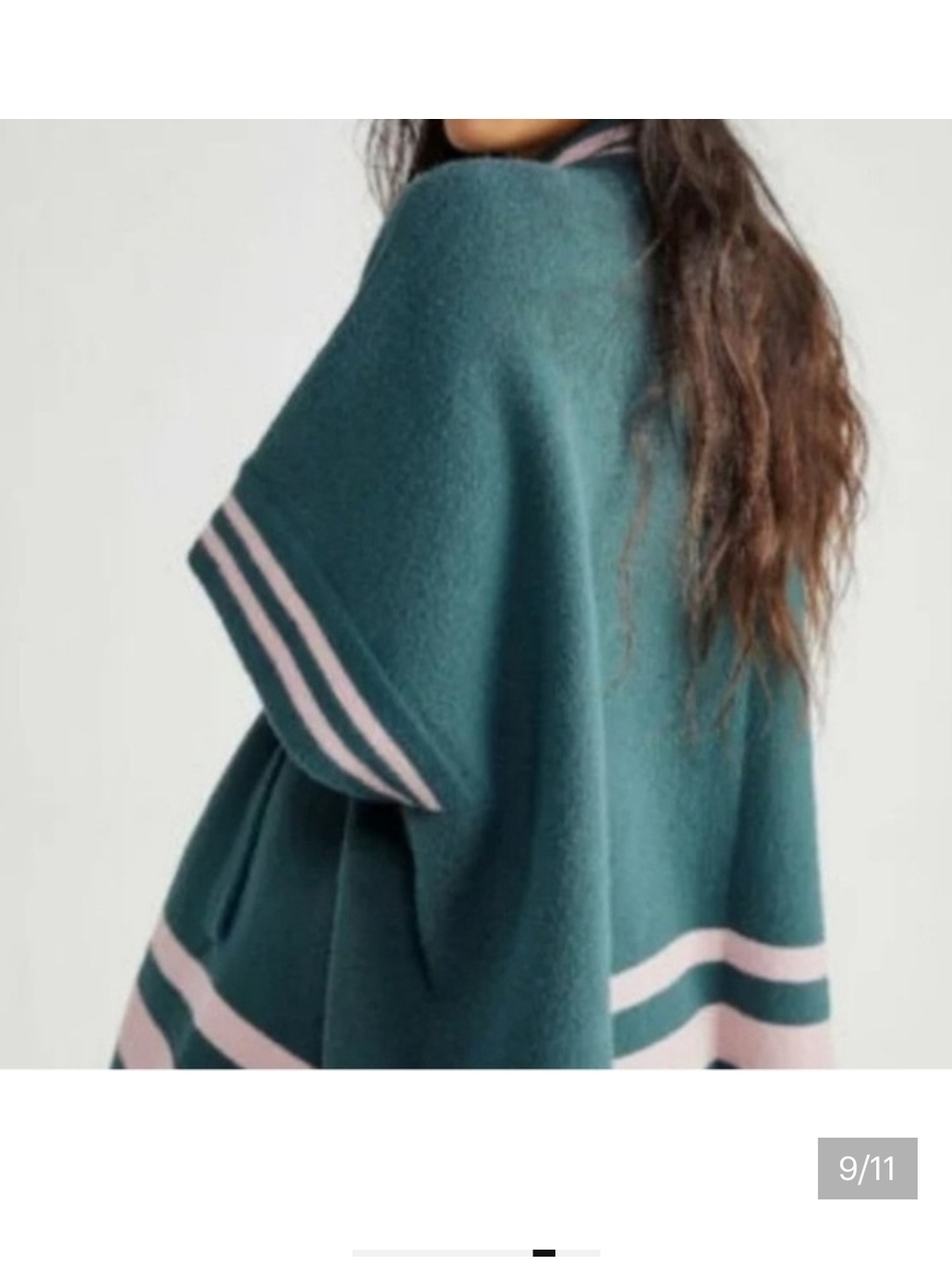 Free People Pep Rally Striped Poncho OS Green Pink Oversized Snap Front Cape - Picture 7 of 12